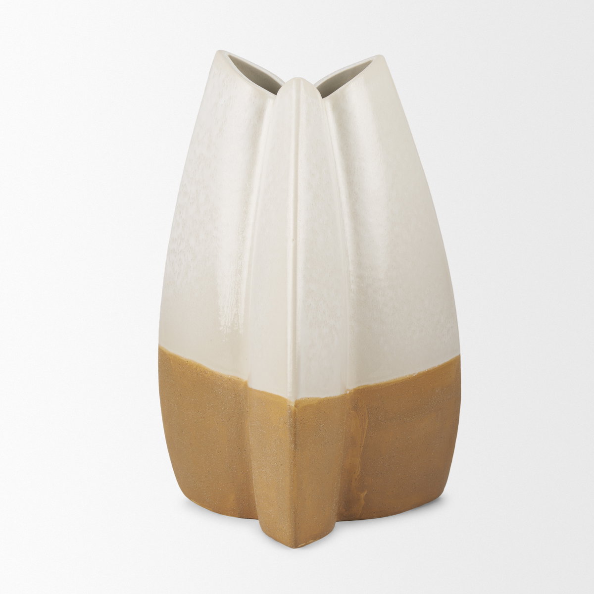 Vania Large Off White with Tan Textured Ceramic Vase, by Mercana, 10.43" length x 8.03" width x 15.5" height View 6