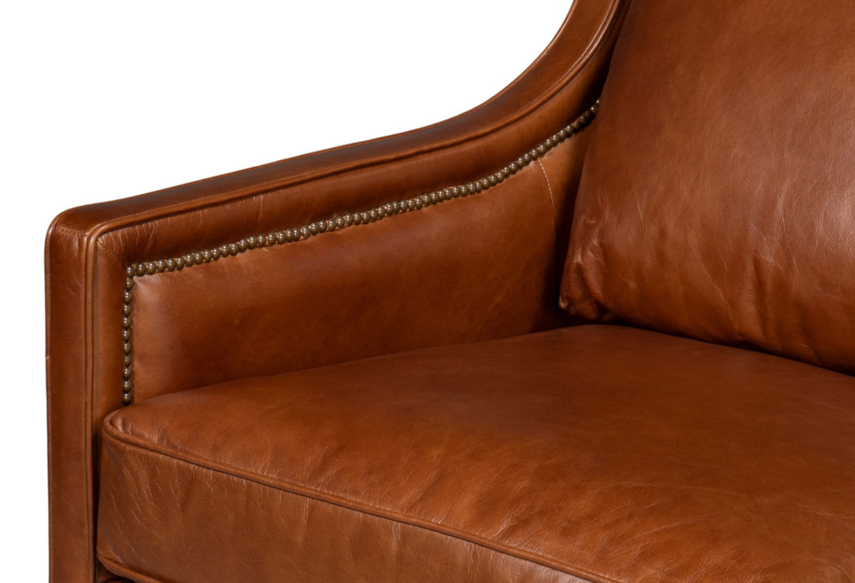Philipe Distilled Leather Sofa Brown, by Sarreid, 7' width x 3' height View 10