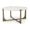 Atticus Marble and Antiqued Gold Metal Coffee Table, by Mercana, 34" length x 34" width x 16.25" height thumbnail 1