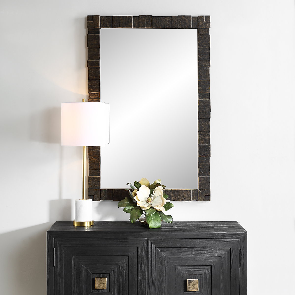 Bustelo Dark Bronze Mirror, by Uttermost, 29.5" width x 45.25" height x 1.12" depth View 2