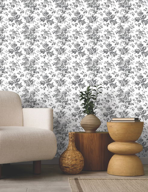 Anemone Toile Black Wallpaper