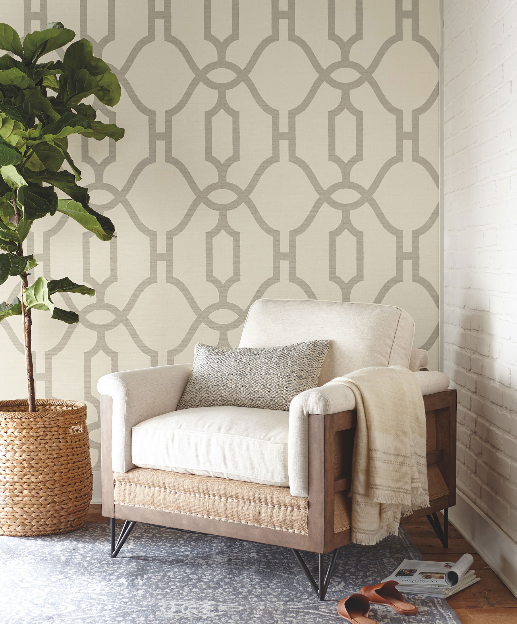 Woven Trellis Quarry Grey Wallpaper large image 