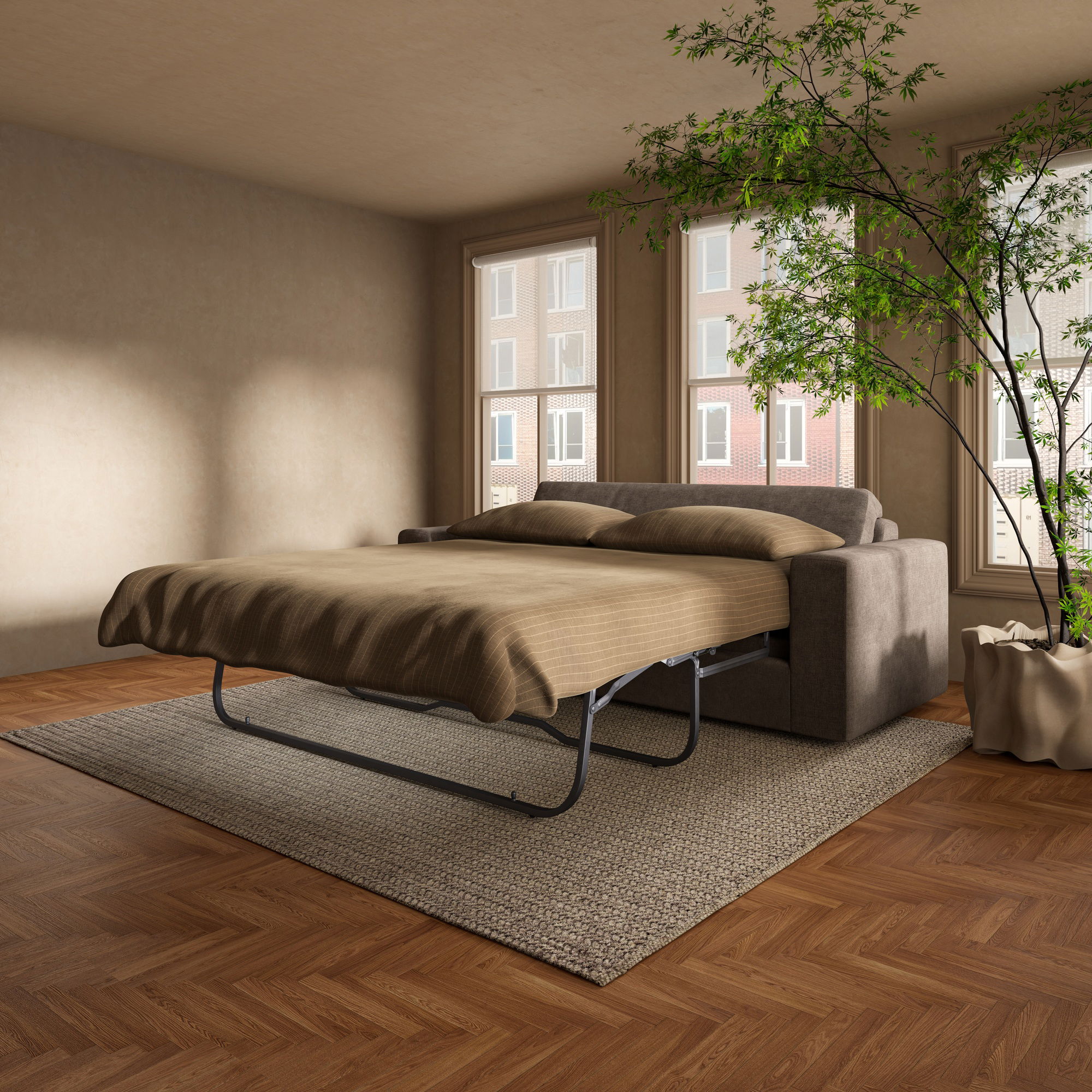 Kiran Sleeper Sofa Warm Charcoal, Sofa Bed by Moe's Home, 87.8" width x 24" height x 38.2" depth View 10