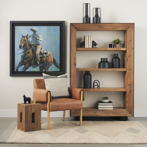 Tabor Natural Wood with Black Oak Frame Bookcase