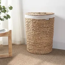 Online Designer Bathroom Ludmilla Round Tall Water Hyacinth Woven Wicker Lidded Laundry Sorter Hamper