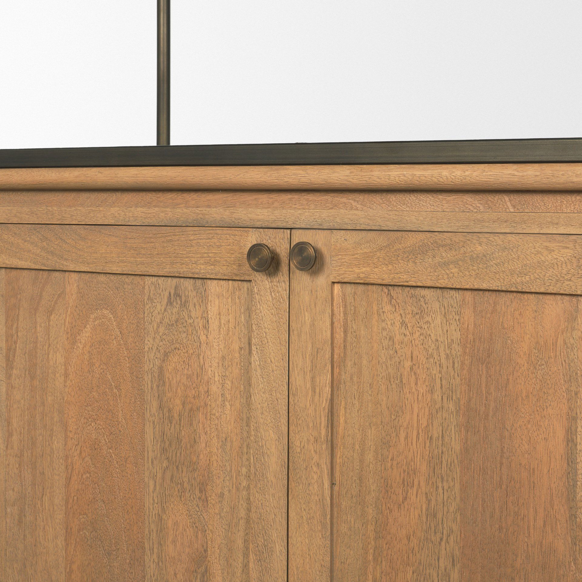 Baron Light Brown Wood with Gunmetal 2-Door Open Shelving Unit, Shelving & Bookcase by Mercana, 41.75" length x 19" width x 90" height View 11