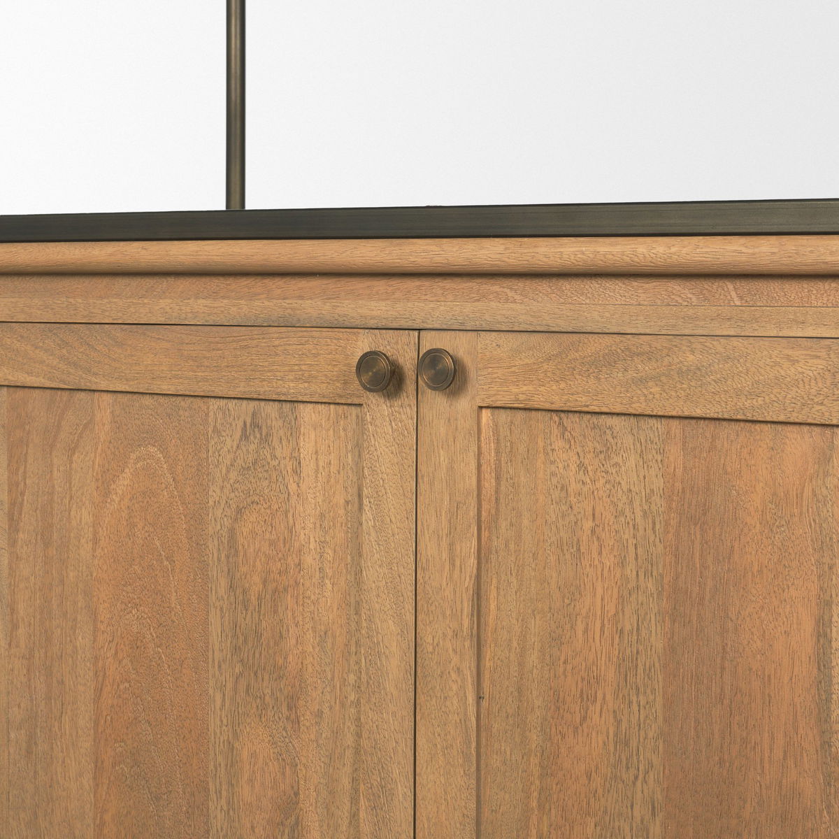 Baron Light Brown Wood with Gunmetal 2-Door Open Shelving Unit, Shelving & Bookcase by Mercana, 41.75" length x 19" width x 90" height View 11