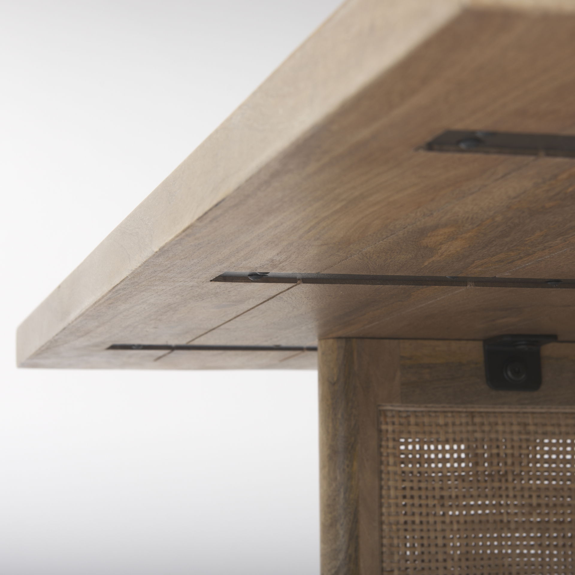 Grier 42' Square Light Brown Wood with Cane Coffee Table, by Mercana, 42" length x 42" width x 17" height View 9