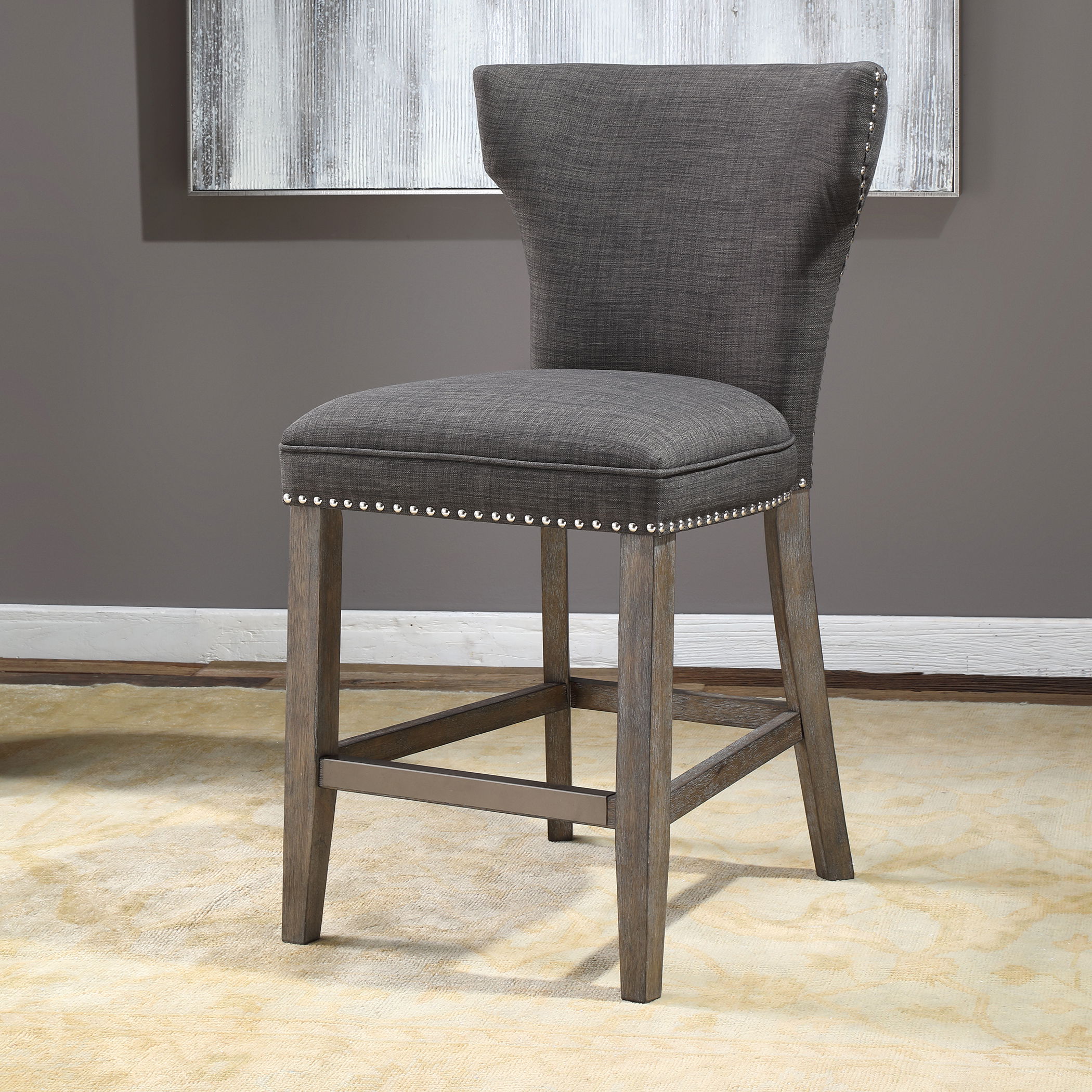 Arnaud Charcoal Counter Stool, Furniture by Uttermost, 23" width x 39" height x 26" depth View 10