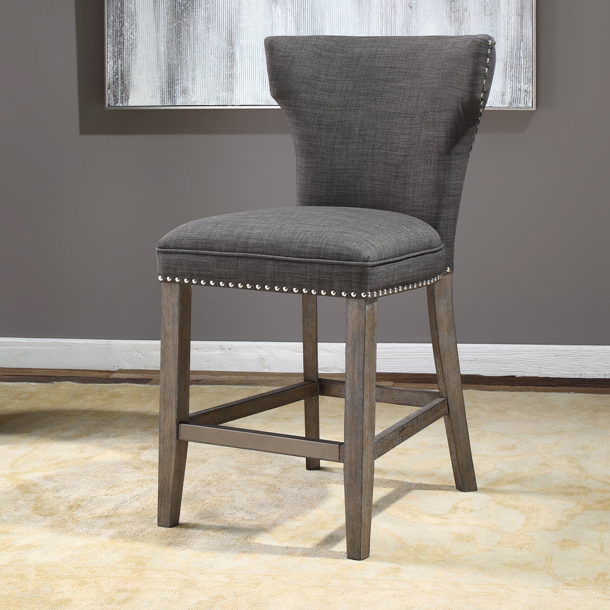 Arnaud Charcoal Counter Stool, Furniture by Uttermost, 23" width x 39" height x 26" depth View 10