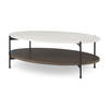Larkin White Marble Top with Dark Brown Wood Shelf Oval Coffee Table, by Mercana, 48" length x 30" width x 16" height thumbnail 1