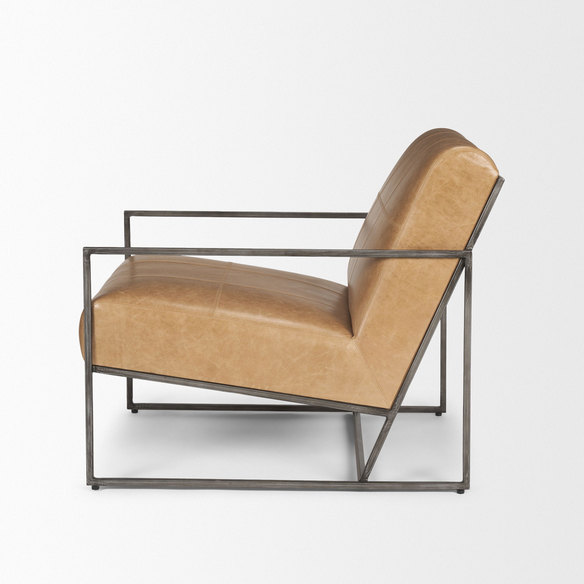 Stratton Gunmetal with Genuine Brown Leather Upholstered Accent Chair, by Mercana, 27.25" length x 36.5" width x 29.5" height View 6