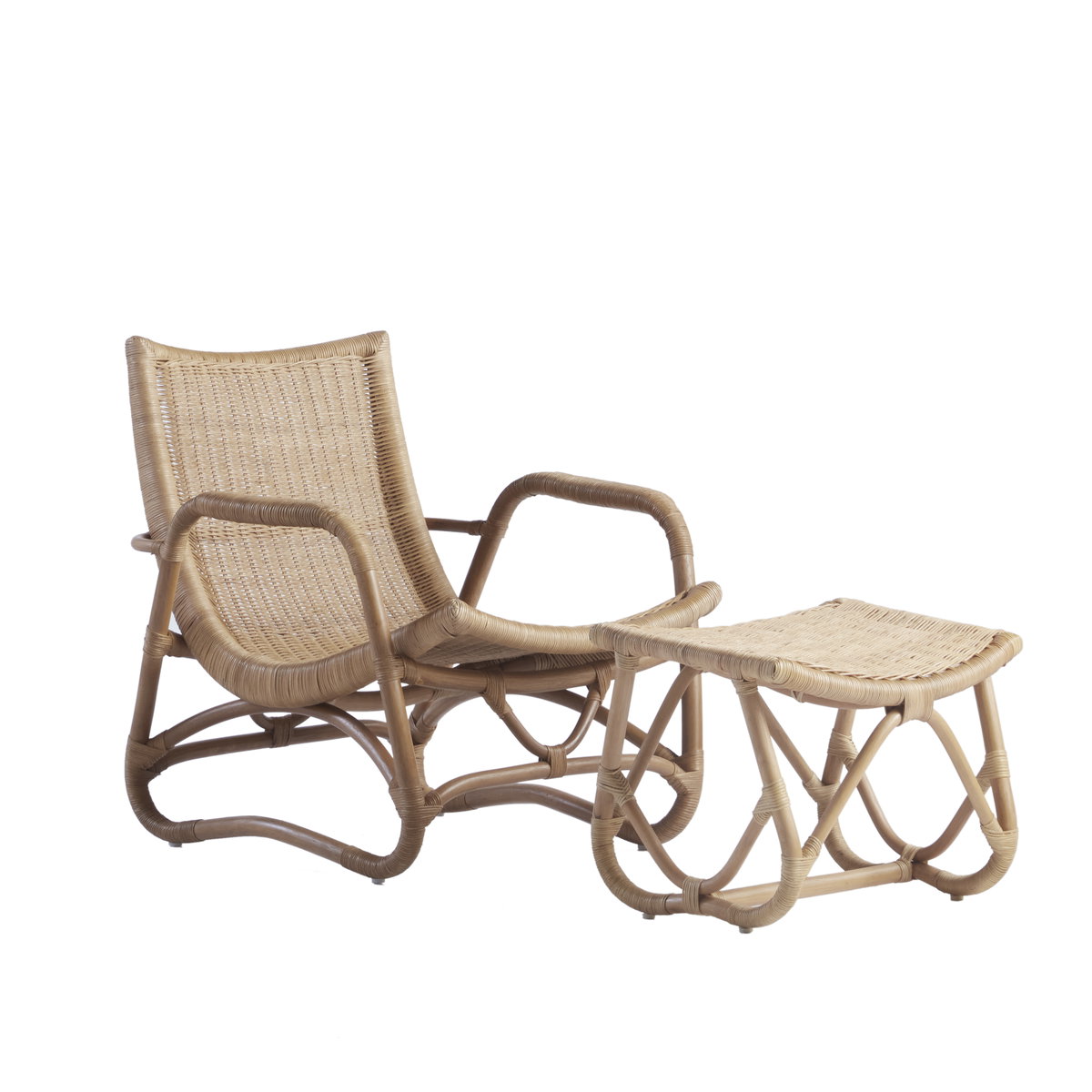 Bodega Wicker Lounge Chair + Ottoman in Natural, Outdoor Chaise Lounge by Woven, 1'7.75" width x 1'1.75" height x 1'3.75" depth View 4