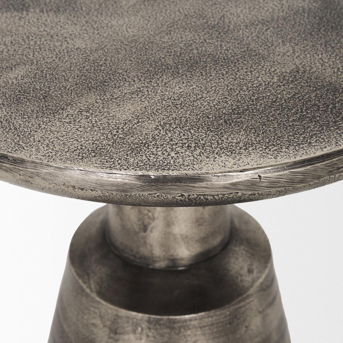 Bobbi Textured Polished Nickel Cast Aluminum Metal Accent Table, Side & End Table by Mercana, 20" length x 20" width x 21" height View 6