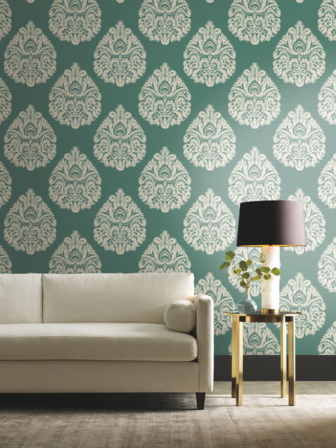 Teardrop Damask Teal Wallpaper