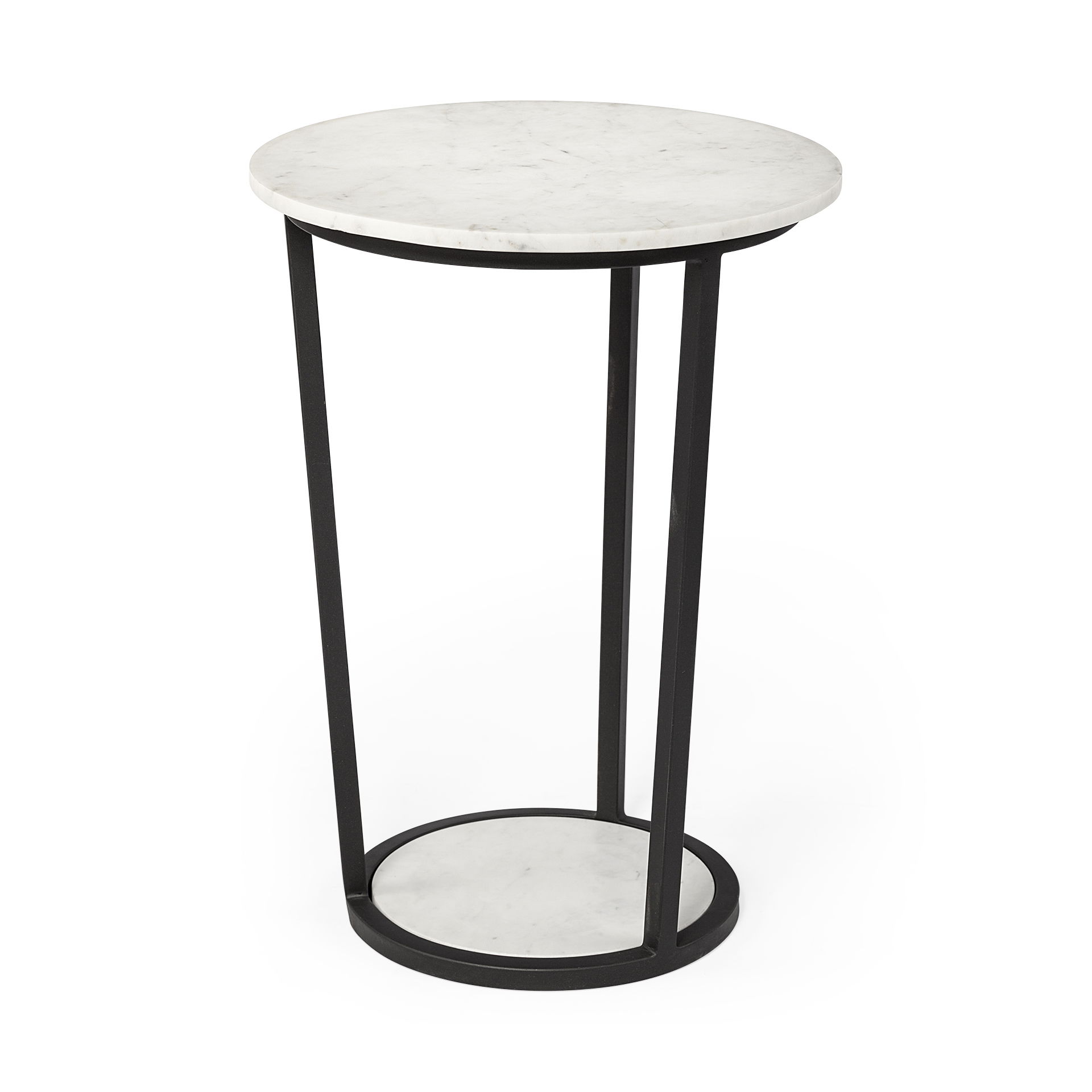 Bombola II (Large) 18L x 18W White Round Marble Top with Black Metal Frame Accent Table, Side & End Table by Mercana, 18" length x 18.11" width x 25.2" height View 1