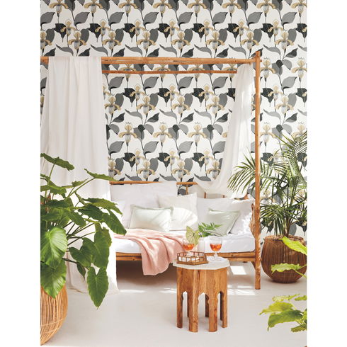 Lady Slipper Gold & Grey Wallpaper