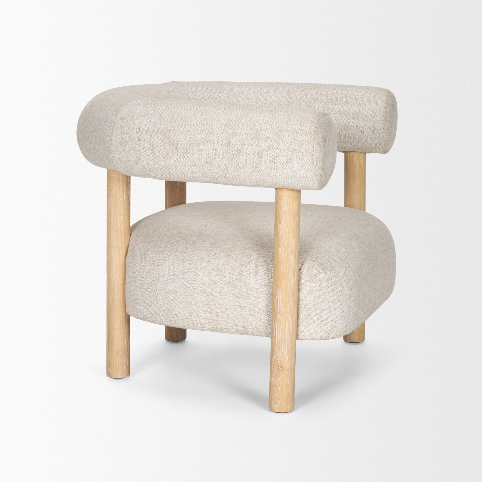 Gianna Open Back Light Brown Wood with Oatmeal Fabric Accent Chair, by Mercana, 37.4" length x 30.71" width x 28.35" height View 7