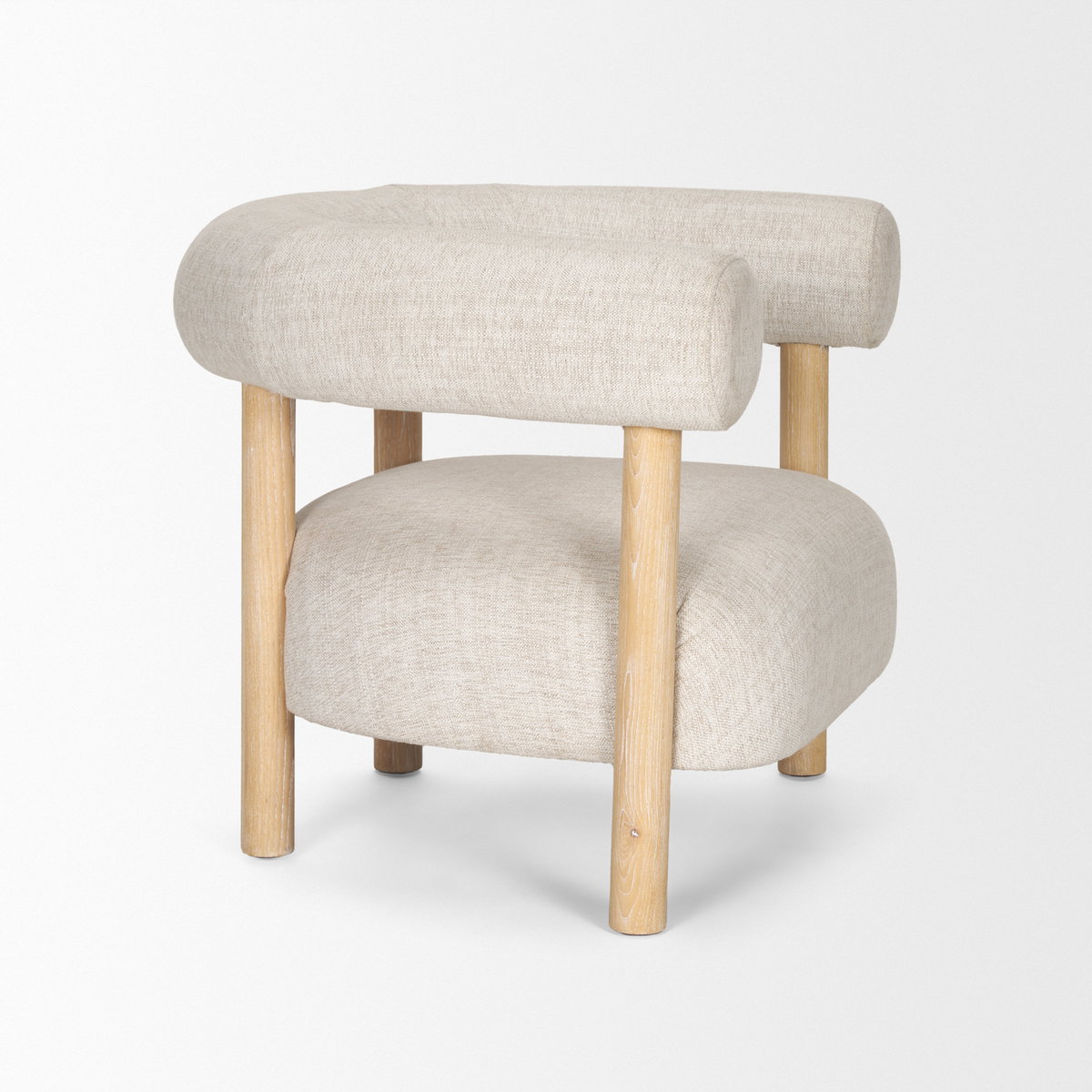 Gianna Open Back Light Brown Wood with Oatmeal Fabric Accent Chair, by Mercana, 37.4" length x 30.71" width x 28.35" height View 7