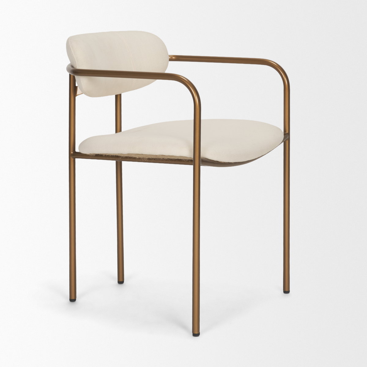 Parker Curved Back Dining Arm Chair | Cream Fabric with Gold Metal, Dining Chair by Mercana, 21.5" length x 21.1" width x 29" height View 10