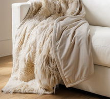 Online Designer Nursery Mongolian Patchwork Faux Fur Throw Blanket: 60x80 Inches: Ivory