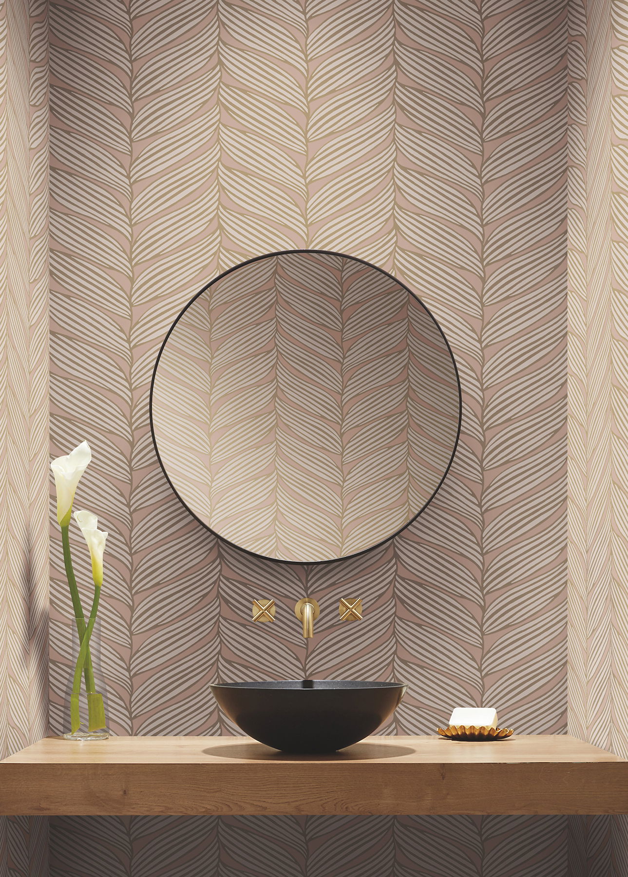 Luminous Leaves Blush & Gold Wallpaper large image 