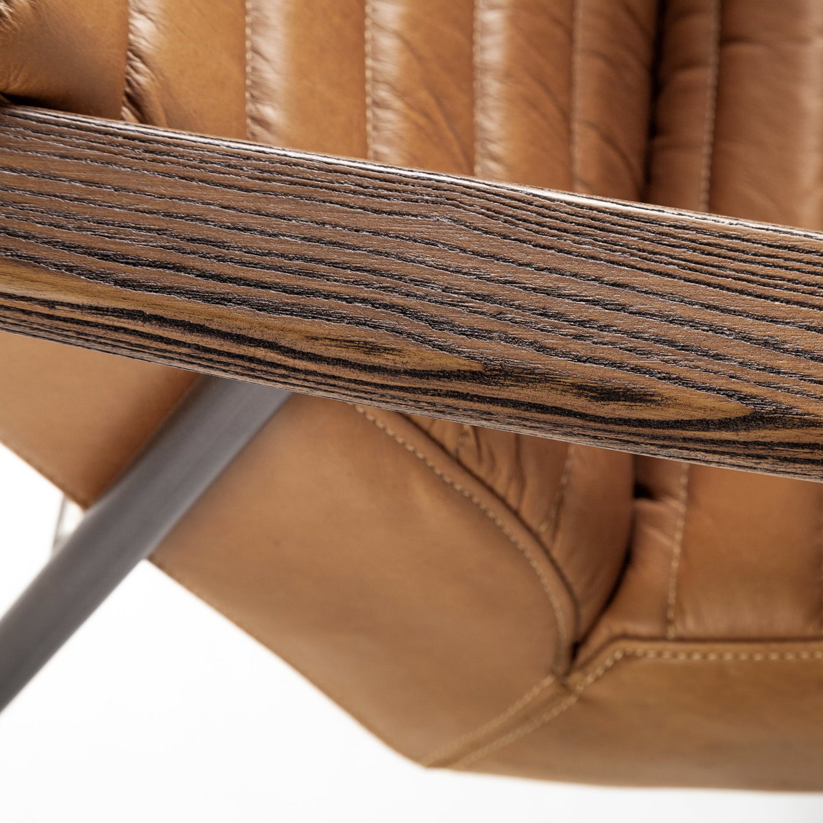 Grosjean Brown Leather Wrap Metal Frame Accent Chair, by Mercana, 27.56" length x 37.01" width x 34.65" height View 9