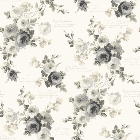 Heirloom Rose Grey & White Wallpaper