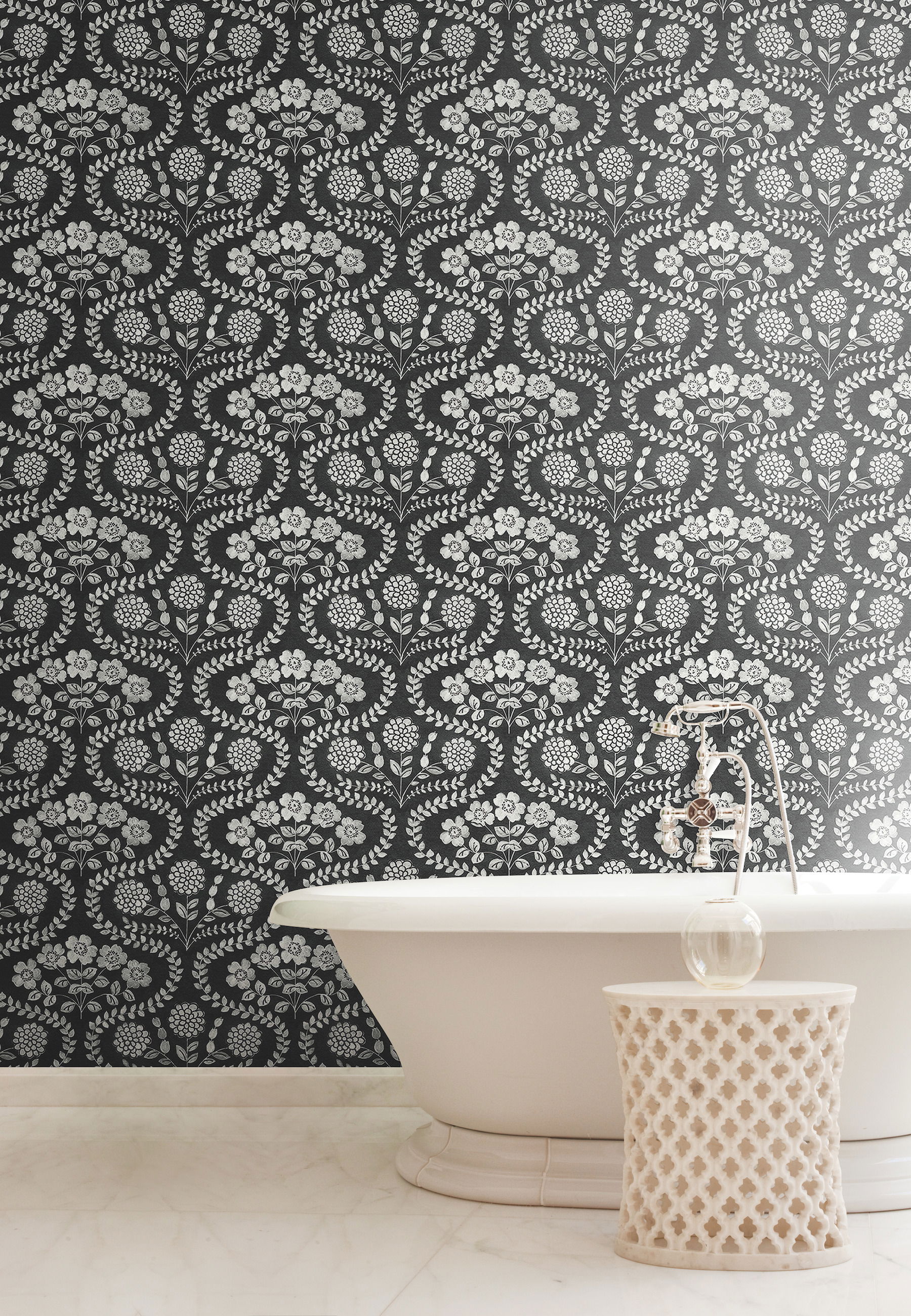Folksy Floral Black & White Wallpaper large image 