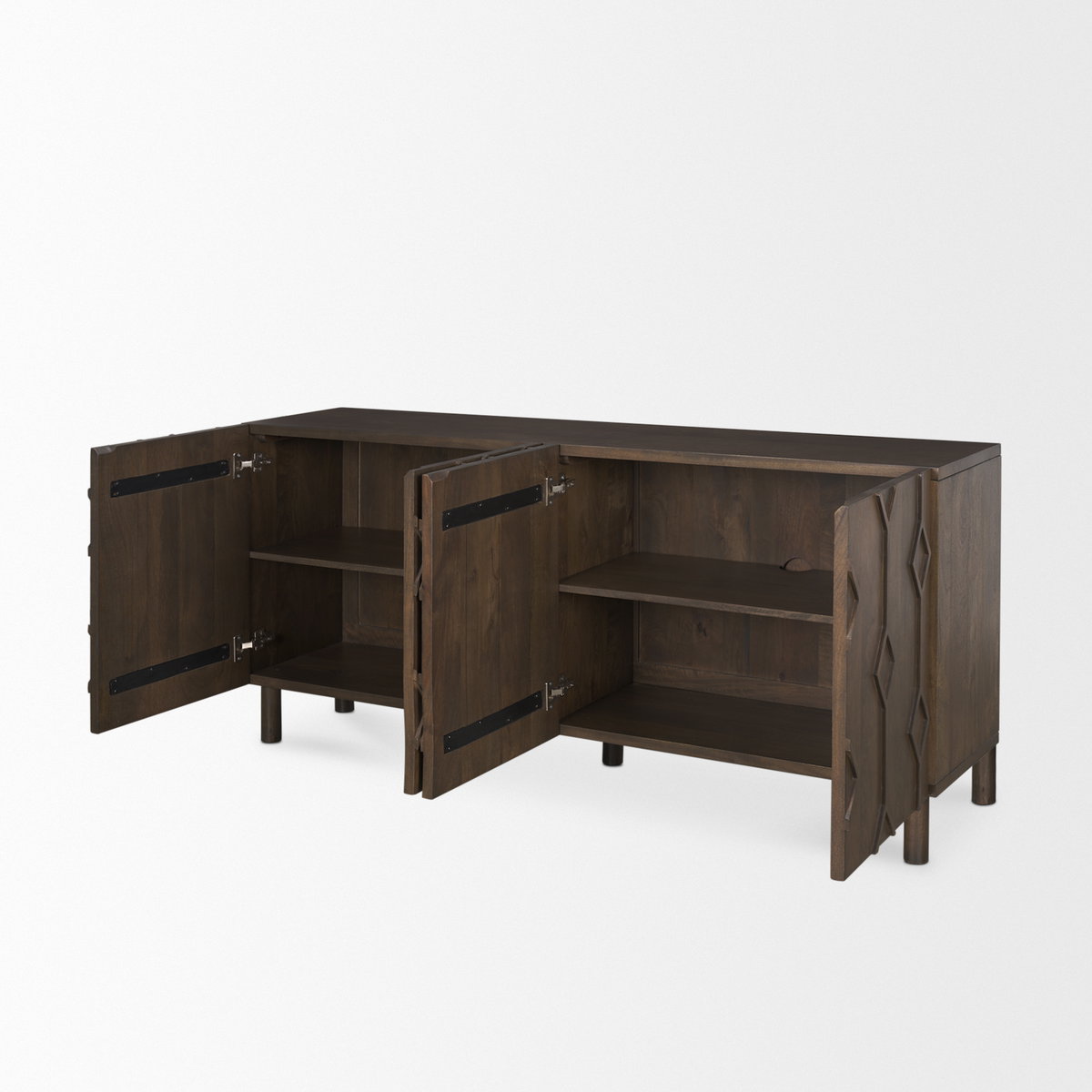 Heera Dark Brown Diamond Motif with Shelf Sideboard, Sideboards & Buffet by Mercana, 71" length x 16.25" width x 32" height View 8