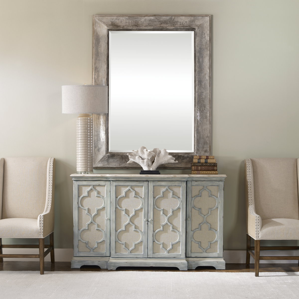 Sophie 4 Door Grey Cabinet, Cabinets & Sideboard by Uttermost, 60" width x 36" height x 14" depth View 2