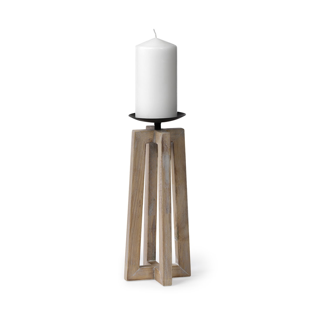 Astra Large Light Brown Wood Pedestal Base Table Candle Holder, Candles & Candle Holder by Mercana, 4.92" length x 4.92" width x 12.4" height View 1