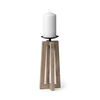Astra Large Light Brown Wood Pedestal Base Table Candle Holder, Candles & Candle Holder by Mercana, 4.92" length x 4.92" width x 12.4" height thumbnail 1