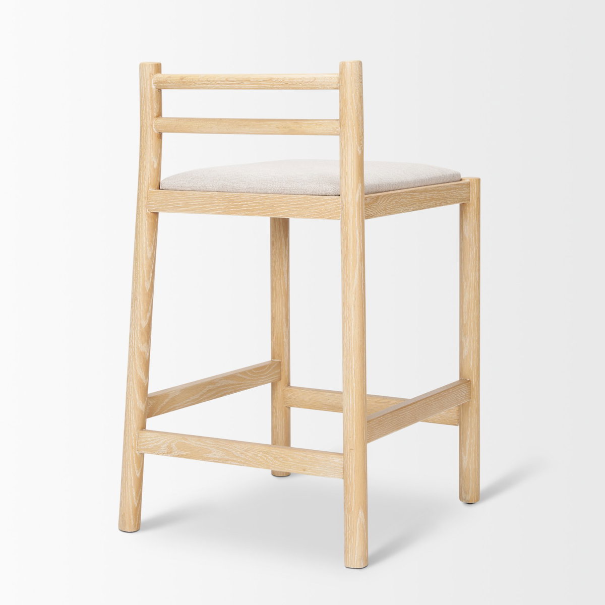 Sam Counter Stool with Light Brown Wood Frame and Beige Upholstered Seat, Counter & Bar Stool by Mercana, 19" length x 18.25" width x 33.75" height View 7