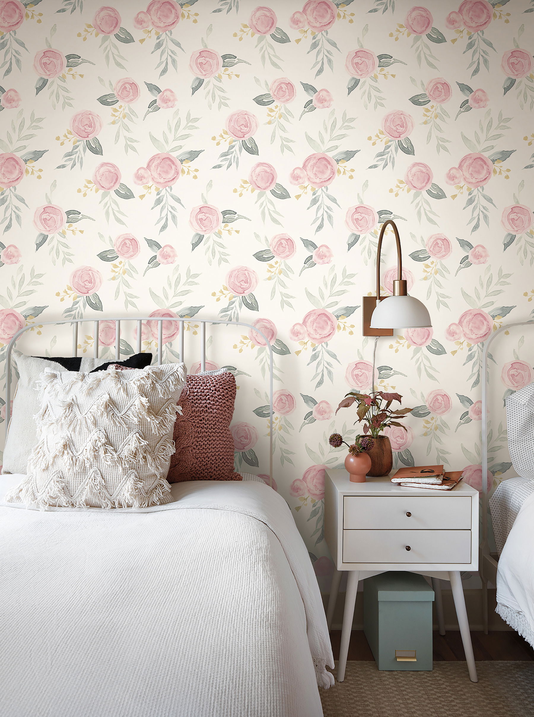 Magnolia Home Watercolor Roses Pink Peel & Stick Wallpaper, by York Wall, 20' length x 1'8.5" width x 0.02" depth View 2