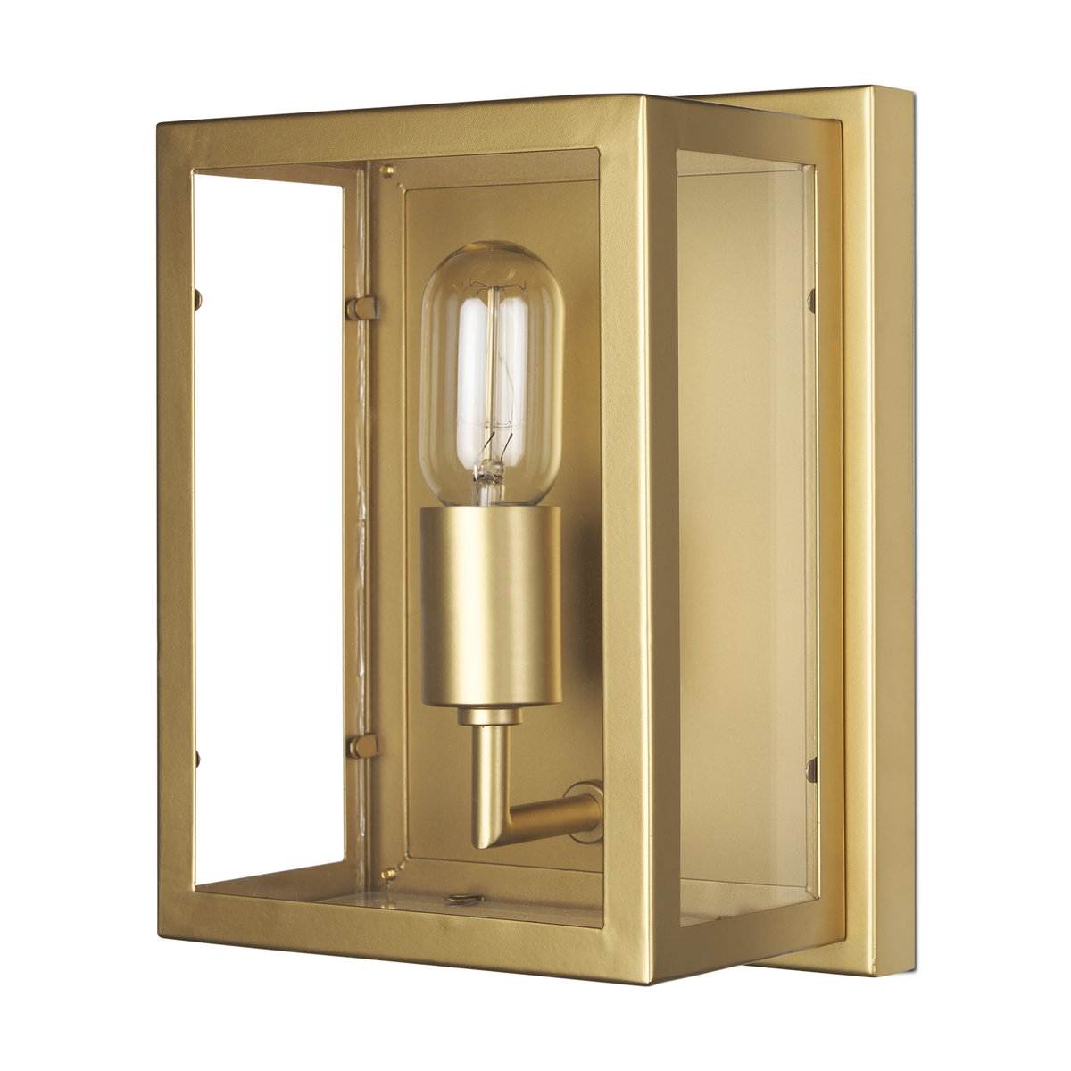 Cairn Brushed Gold Metal with Glass 1-Light Wall Sconce, by Mercana, 7.87" length x 5.12" width x 10.63" height View 1