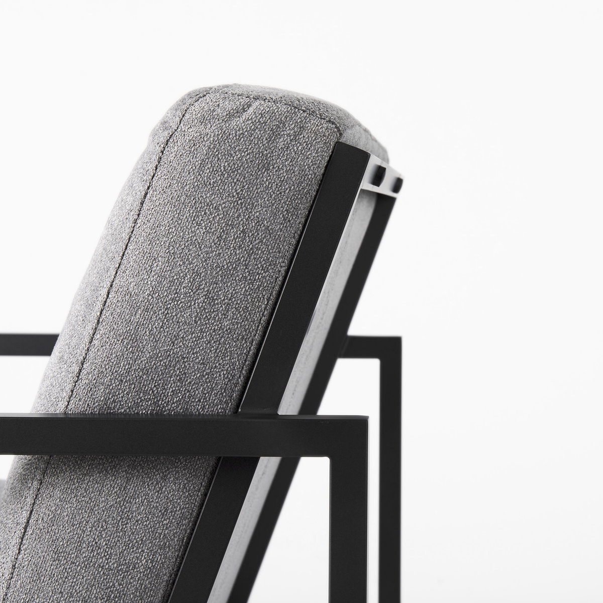 Armelle Gray Fabric Seat with Black Metal Frame Accent Chair, by Mercana, 28.35" length x 33.07" width x 29.92" height View 9