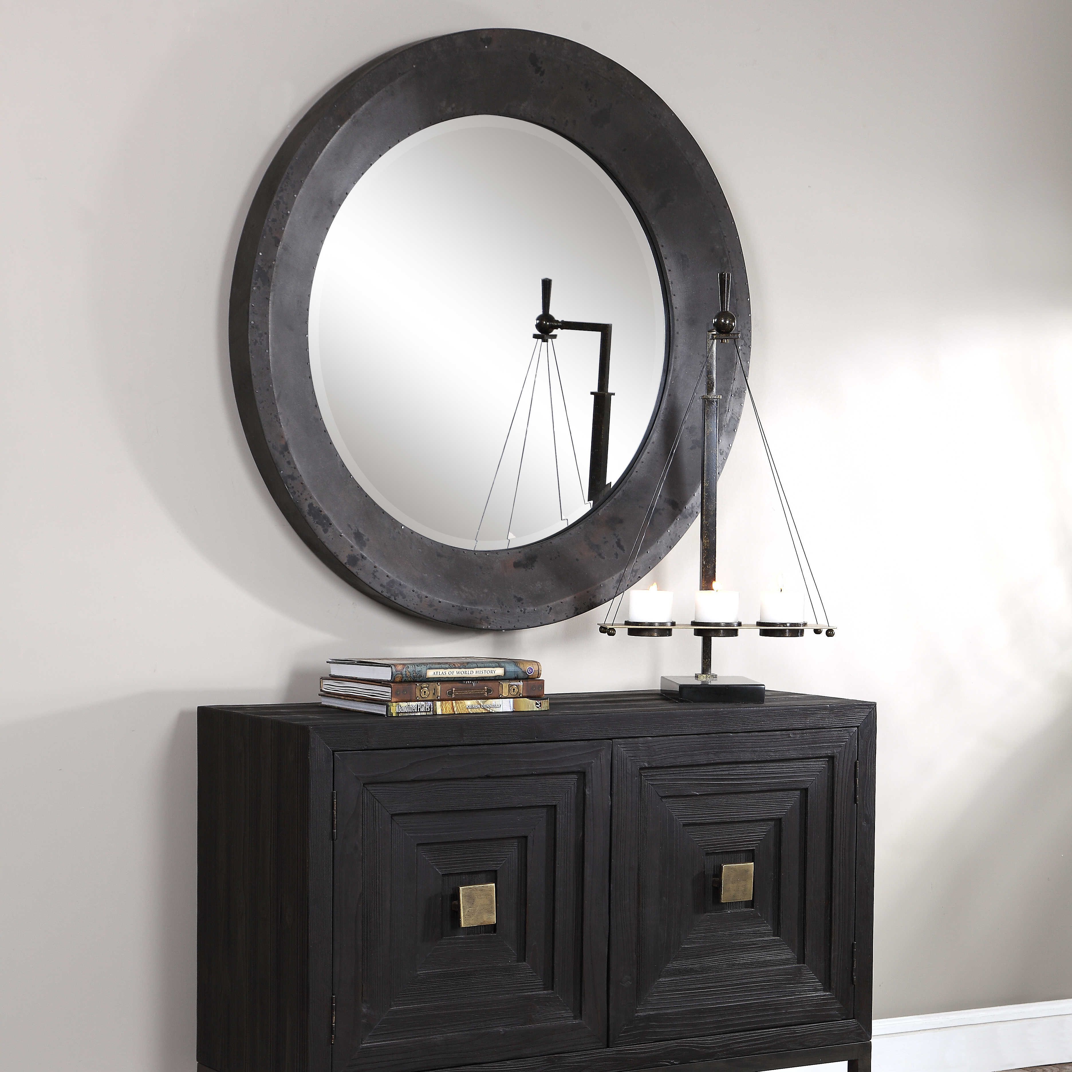 Frazier Round Industrial Mirror, by Uttermost, 40" width x 40" height x 2.95" depth View 5