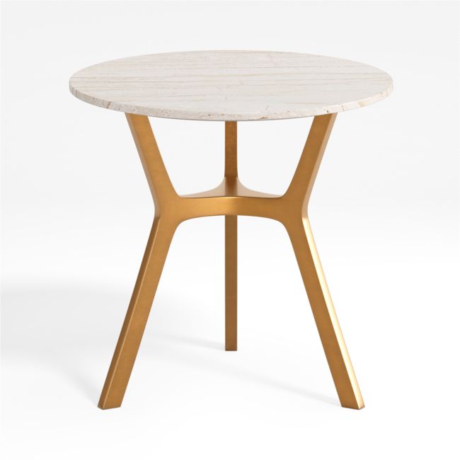 Online Designer Combined Living/Dining Elke Round Brown Marble End Table with Brass Base