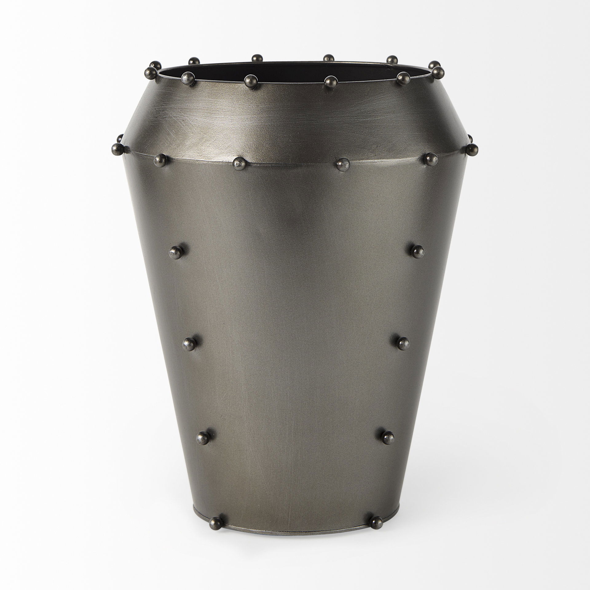 Elio 12.2H Large Gun Metal Gray Metal with Studs Vase, by Mercana, 9.84" length x 9.84" width x 12.2" height View 4