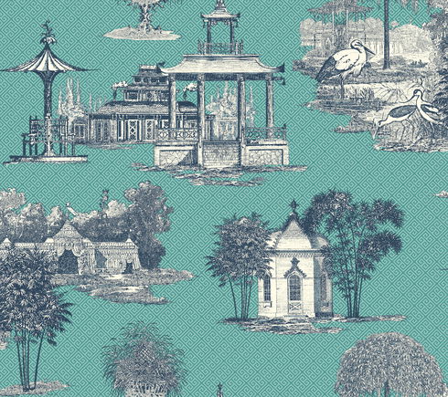 Mandarin Blue & White Wallpaper