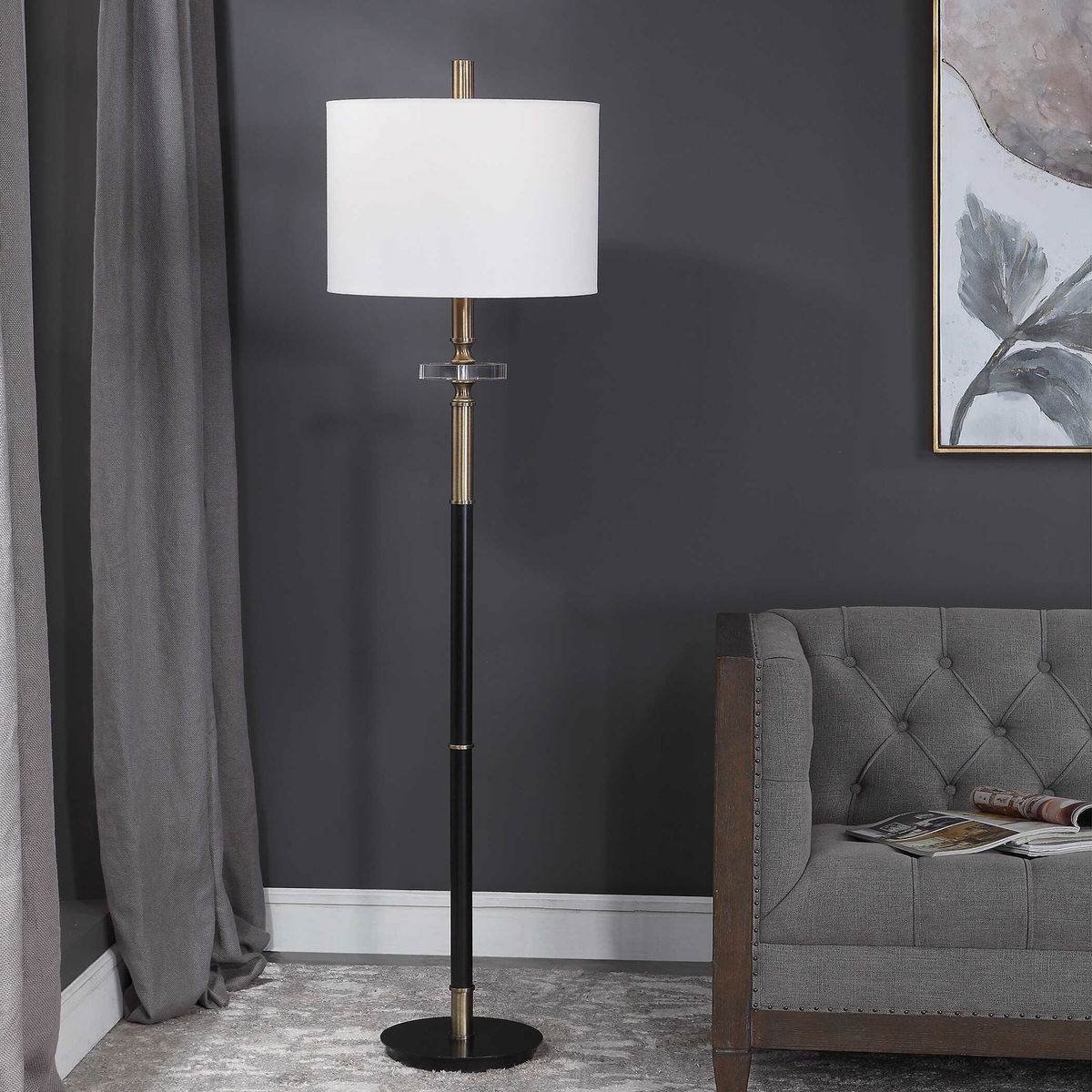 Maud Aged Black Floor Lamp, by Uttermost, 18" width x 67" height x 18" depth View 2