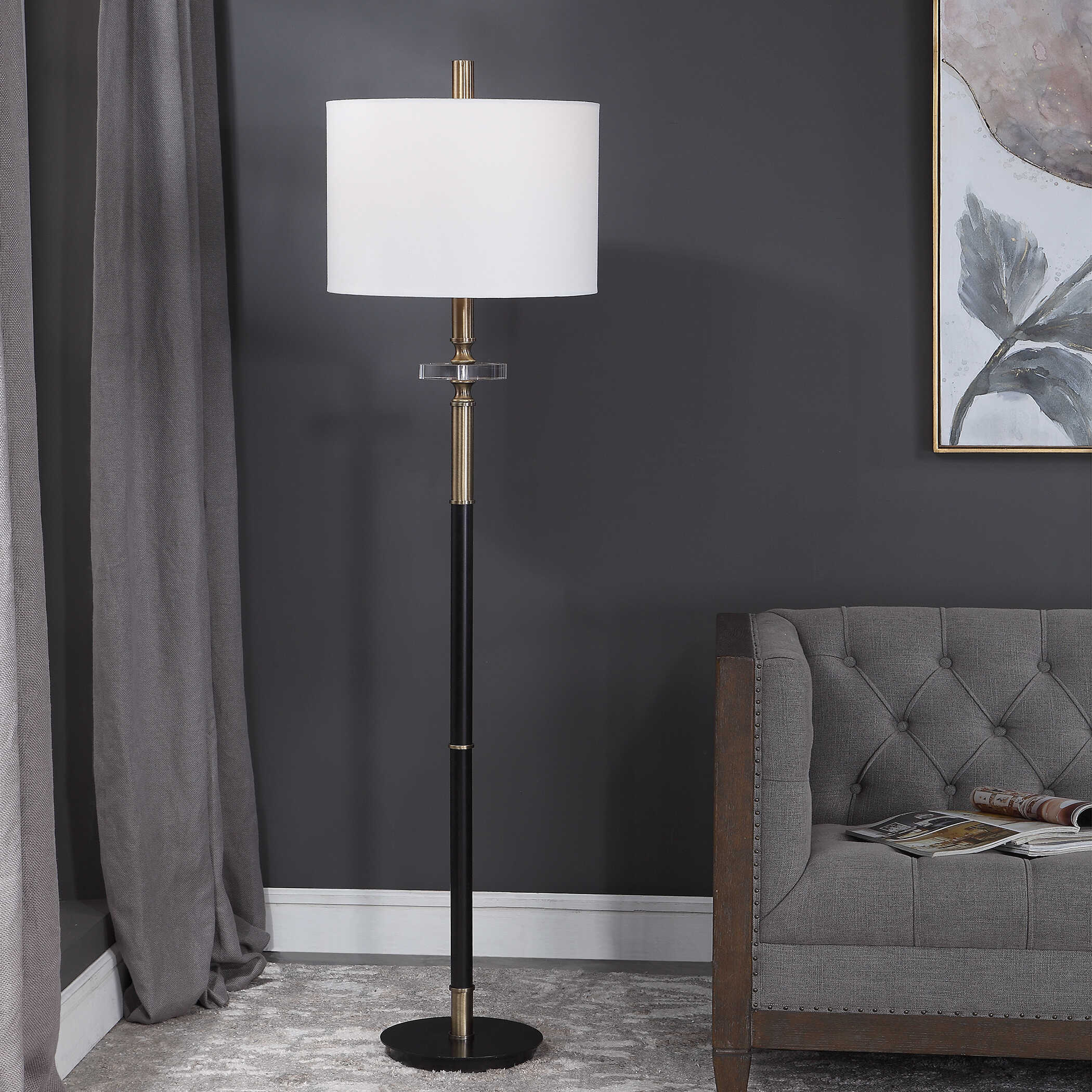 Maud Aged Black Floor Lamp large image 