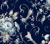 Parrots with Floral Bouquets Navy Peel & Stick Wallpaper thumbnail 0