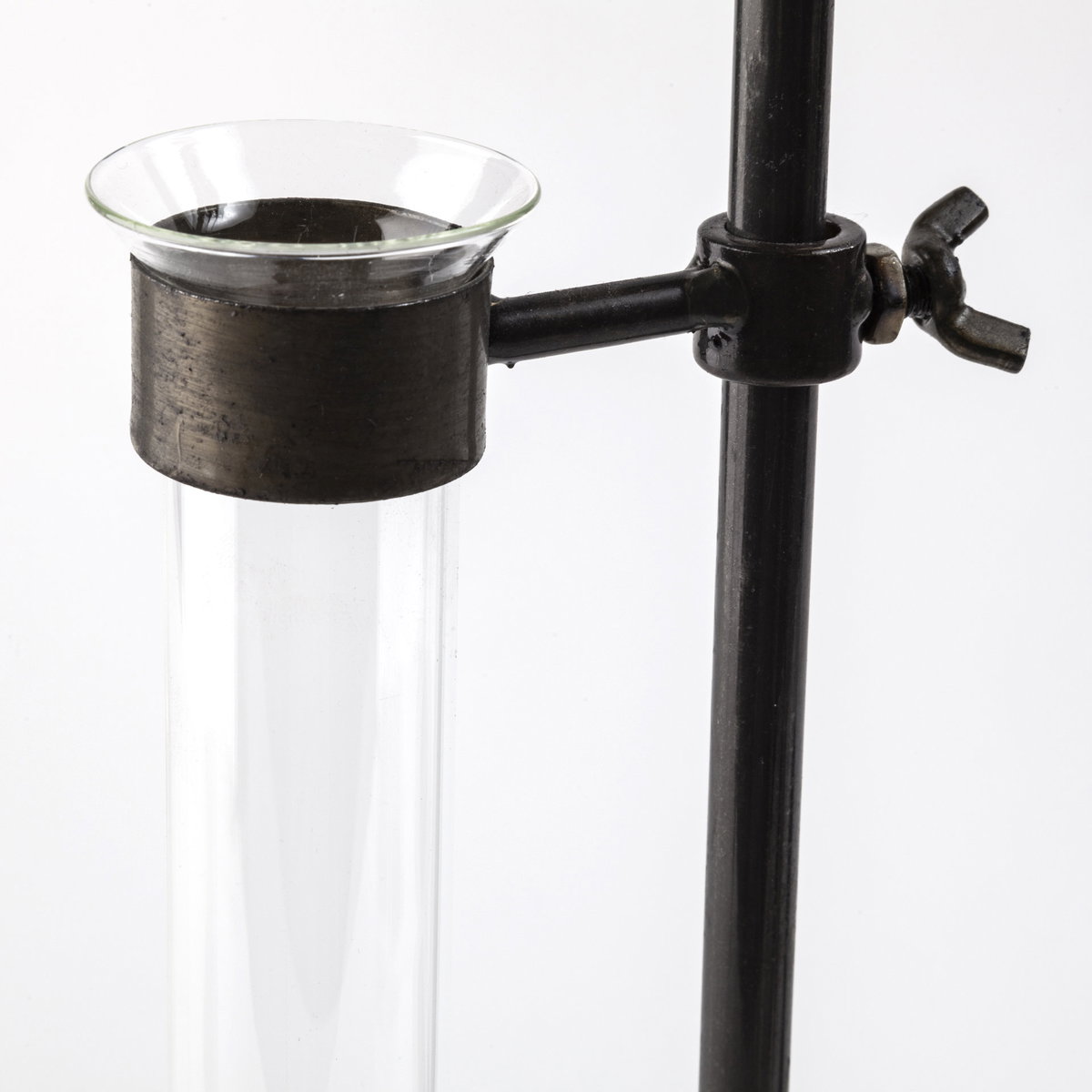 Jarvis Set of Five Dark Brown Metal and Glass Chemistry Inspired Bottles, Vase by Mercana, 5" length x 5.12" width x 12.5" height View 10