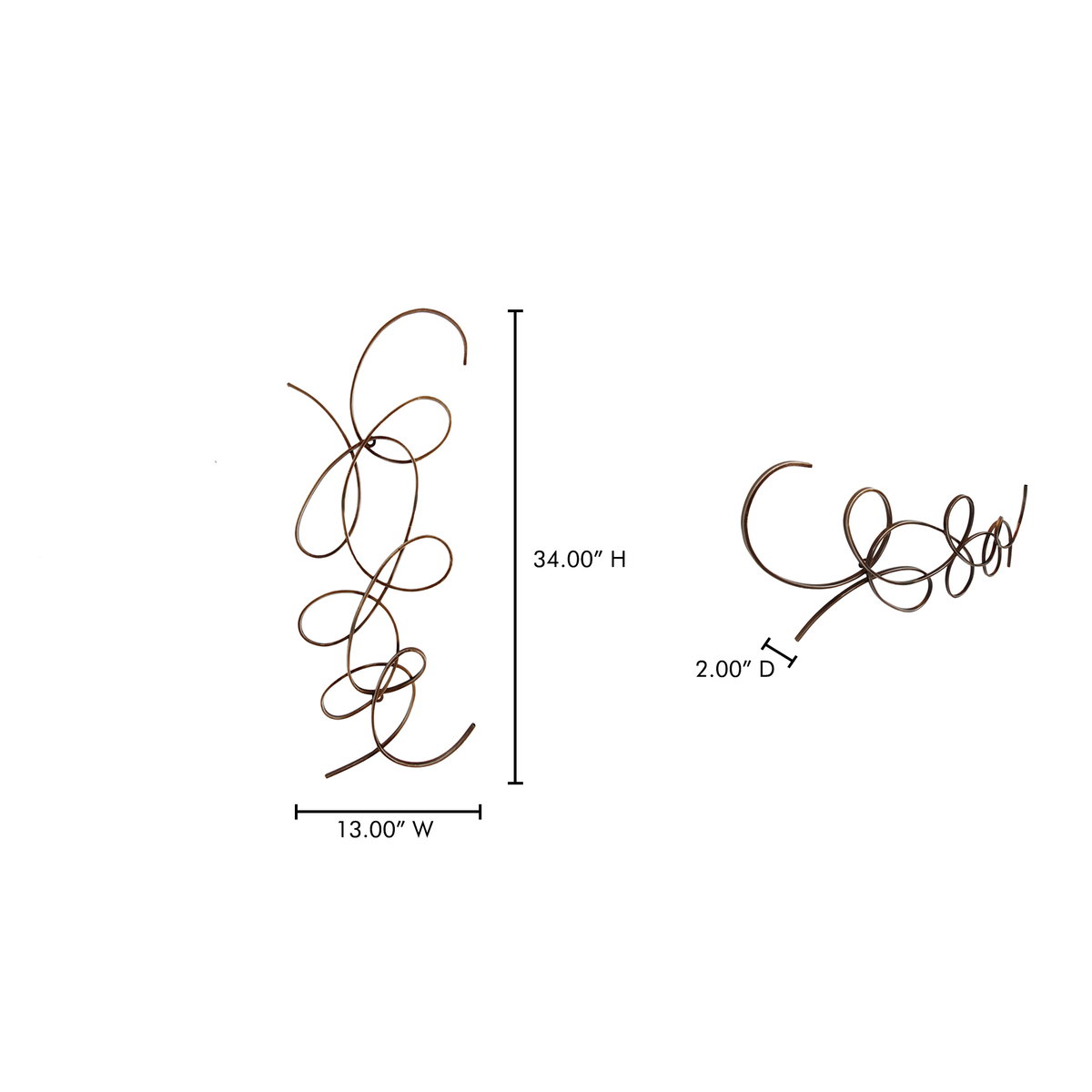 Scroll One Wall Decor Antique Silver, Sculptural Wall Art by Moe's Home, 13" width x 34" height x 2" depth View 4