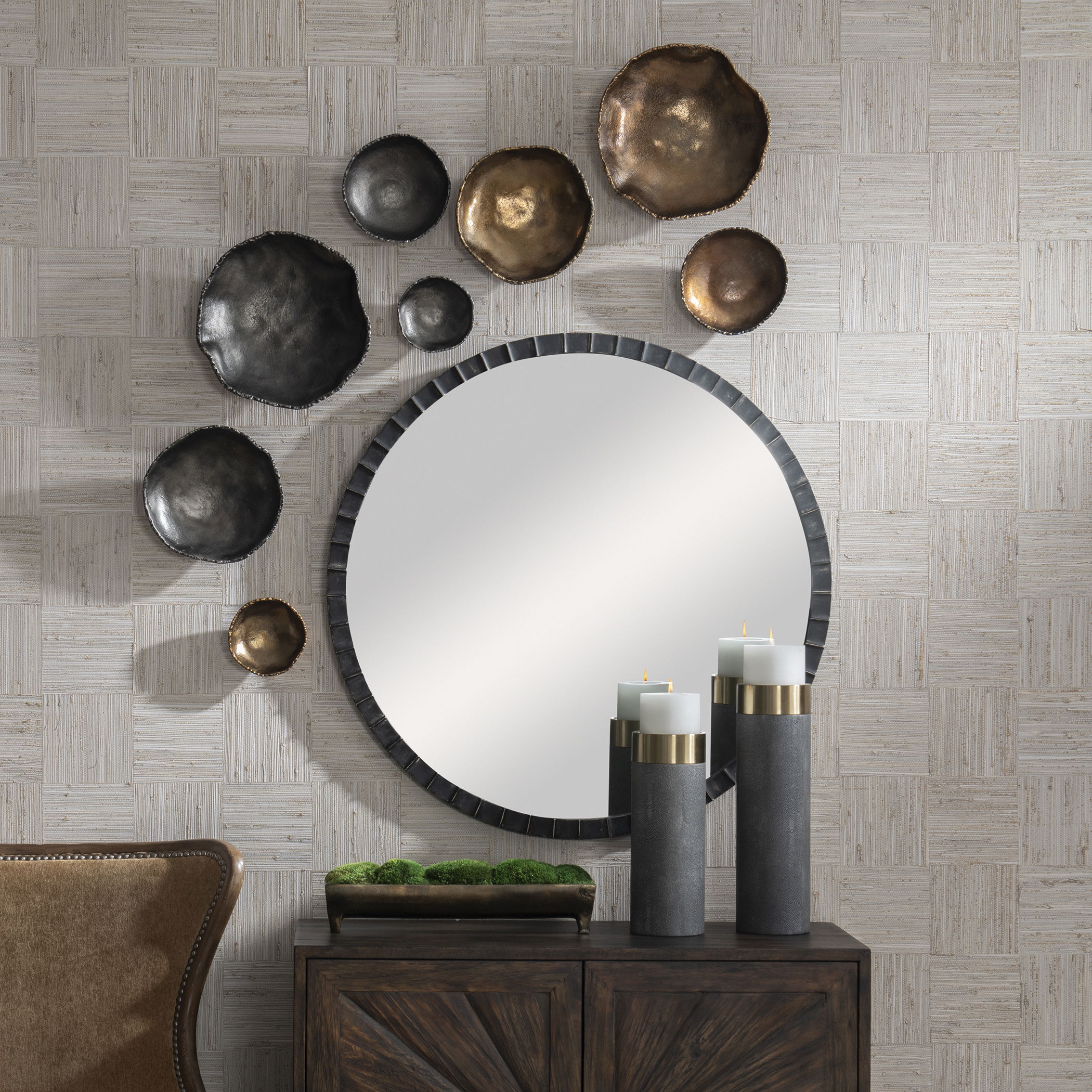 Lucky Coins Nickel Wall Decor Set/4, Sculptural Wall Art by Uttermost, 11" width x 11" height x 2.5" depth View 2