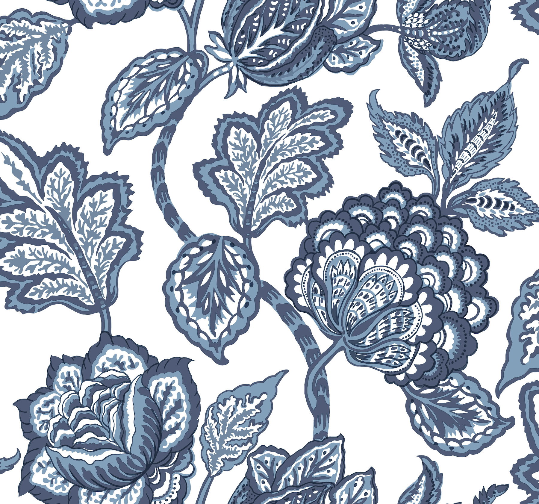White & Blue Midsummer Jacobean Wallpaper large image 
