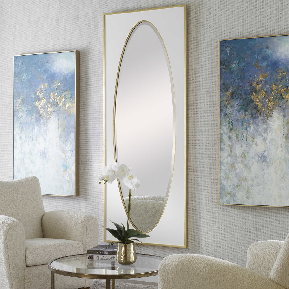 Danbury White Mirror, by Uttermost, 32.12" width x 80.12" height x 1.12" depth View 4