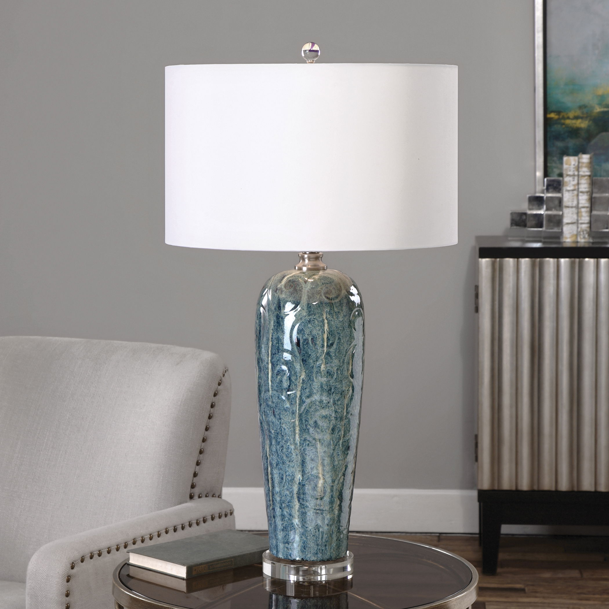 Maira Blue Ceramic Table Lamp large image 